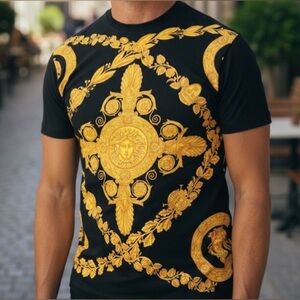 NWT $794 Versace Gold &  Black Baroque Tee